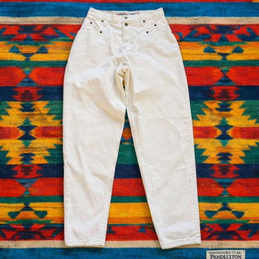Vtg 80s Zena White denim Mom Jeans Tapered High Rise 100% Cotton W29 L31
